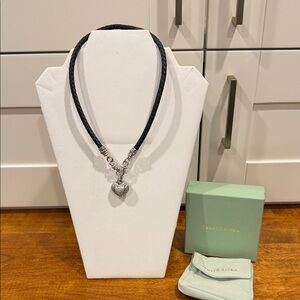 Judith Ripka Silver Heart Necklace with Black Cord